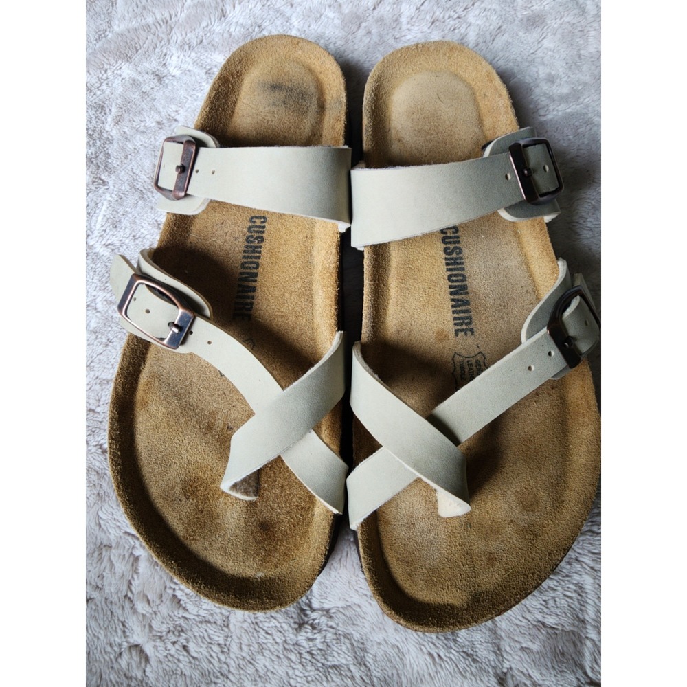 Cushionaire Lane Cork Footbed Sandals Ivory Strappy Slides Womens 6.5M